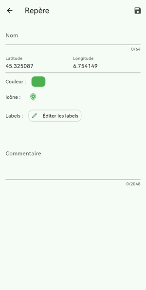 fenetre de configuration d&#39;un repère